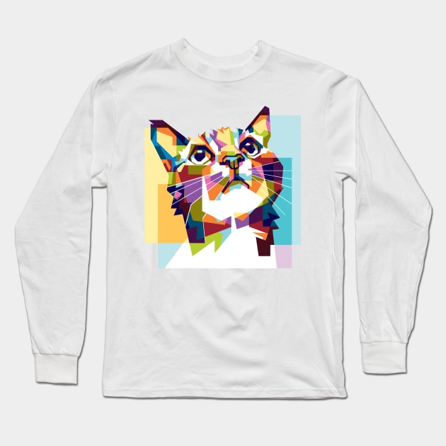 Cat art colorful Long Sleeve T-Shirt by Pixel Poetry